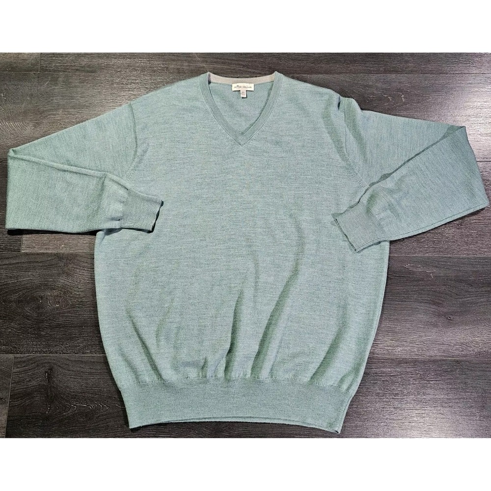 Peter Millar Crown Soft V Neck Sweater Men XL Blue Merino Wool Silk Office Smart